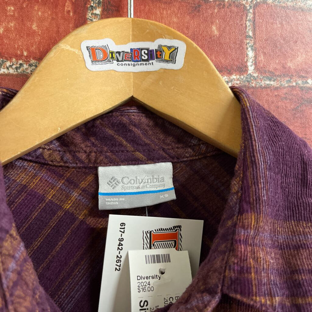 Columbia Corduroy Button Up Purple Plaid Size XS