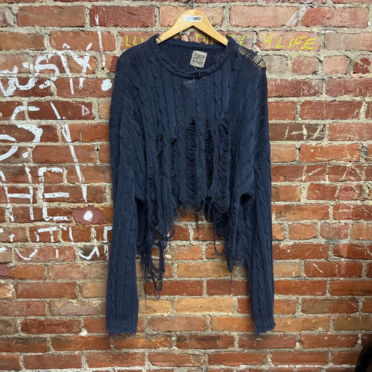 Furst of a Kind Distressed Sweater Blue Size L