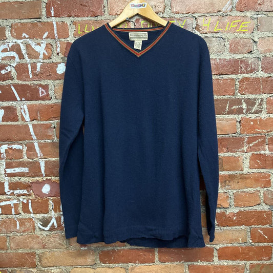 Newton Trading Co Lambswool V Neck Ringer Sweater Blue Size XL/ 20