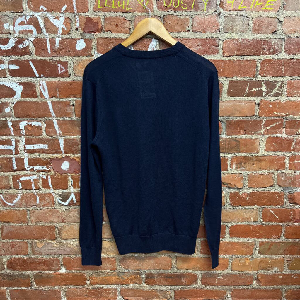 Bartolini Merino Wool V-Neck Sweater Blue Size Large