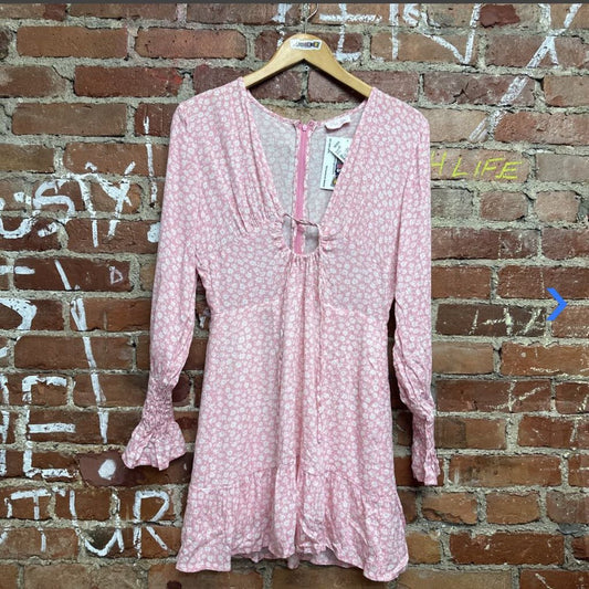 Pink Lily Floral Long Sleeve Dress Pink Size S