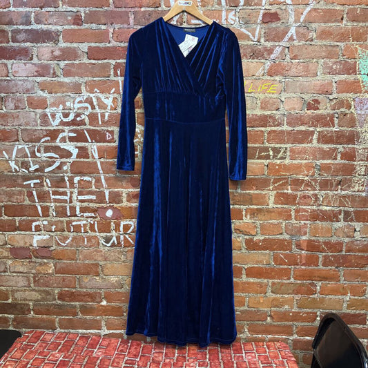 Urban Coco Blue Velvet Long Sleeve Maxi Dress Size Small