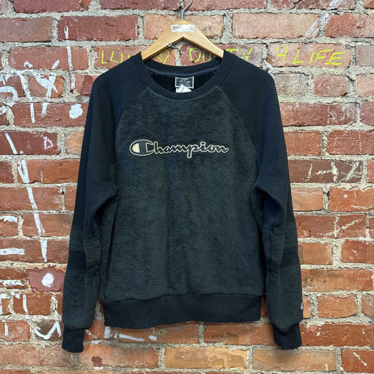 Champion Fleece Front Crewneck Black Size Large