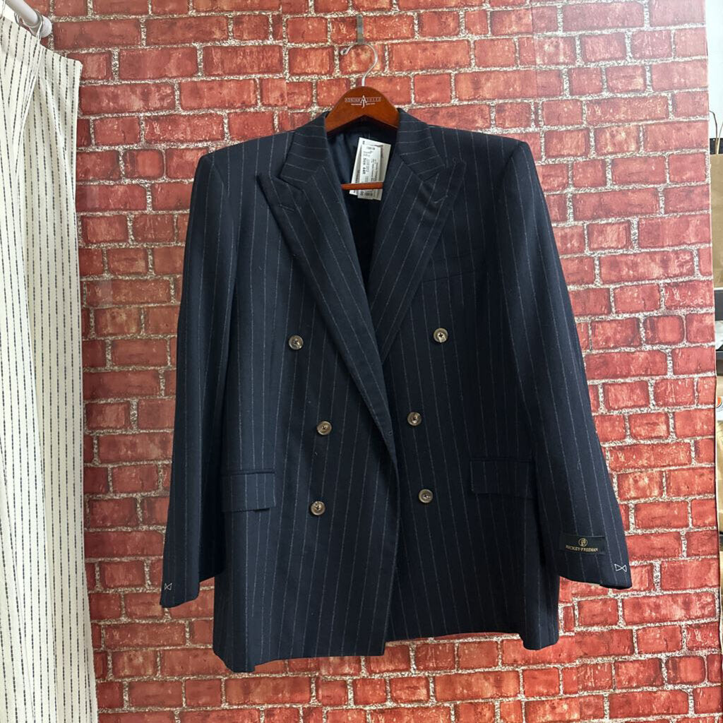 NWT Hickie Freeman Black Pinstripe Suit Size 44R