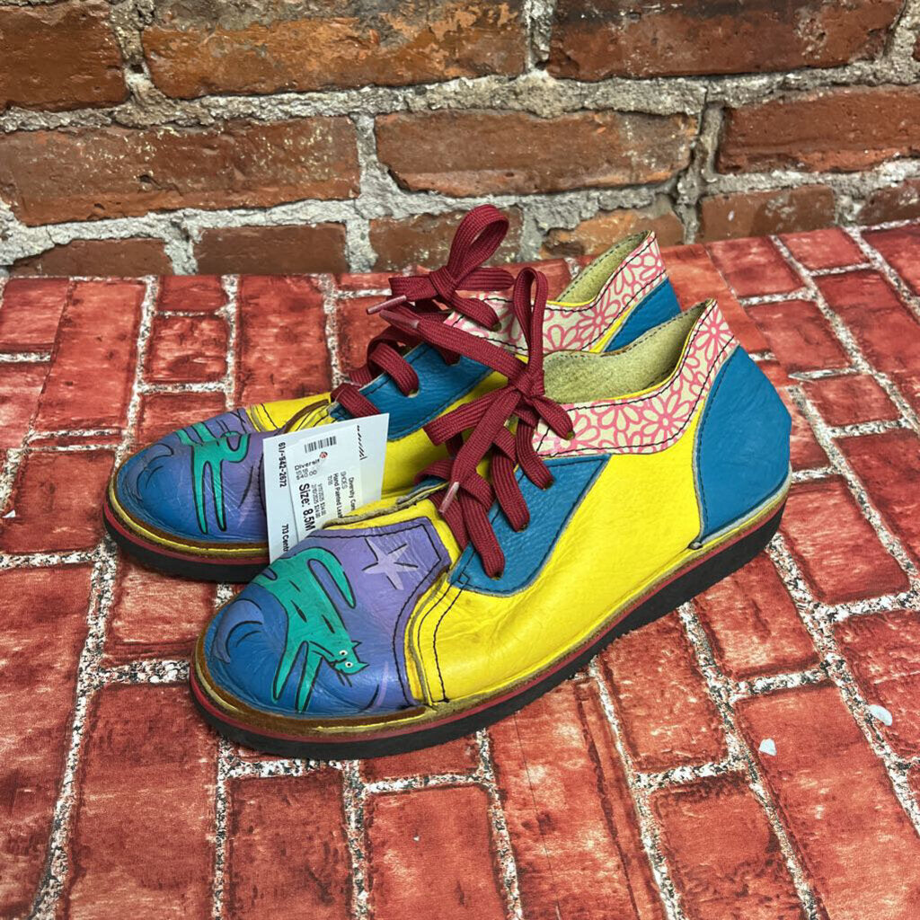 Hand Painted Leather Cat Shoes Multi Color Size 8.5M