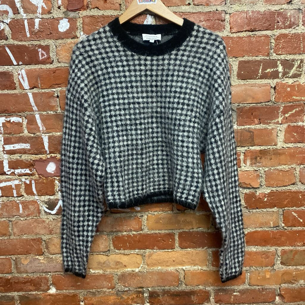 Stockholm Atelier Houndstooth Knit Crop Sweater Black White Size S