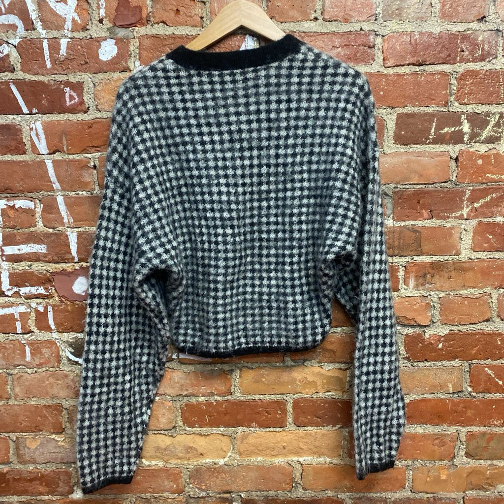 Stockholm Atelier Houndstooth Knit Crop Sweater Black White Size S