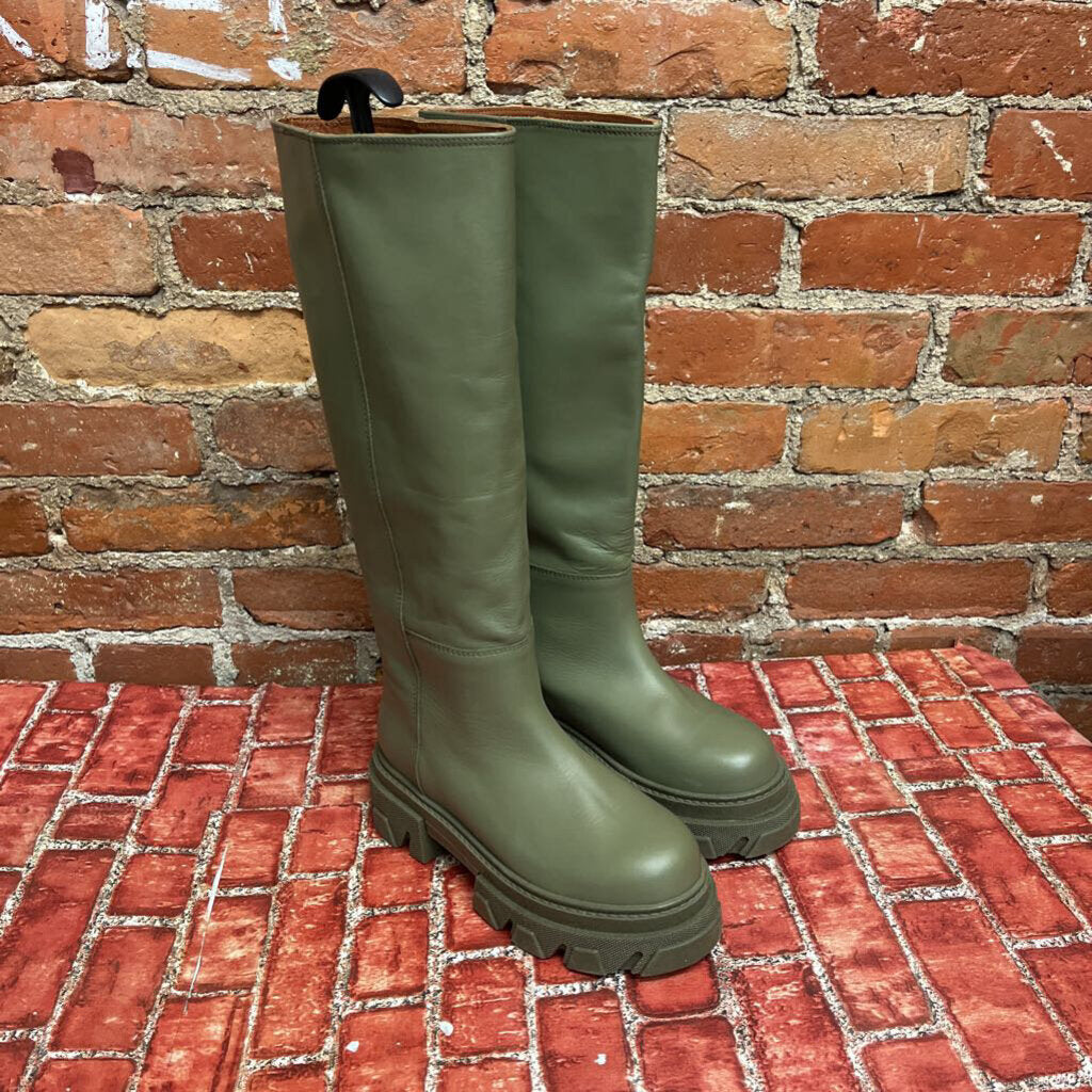 Alohas Combat Boots Knee High Green Leather Size 37 (6.5L)