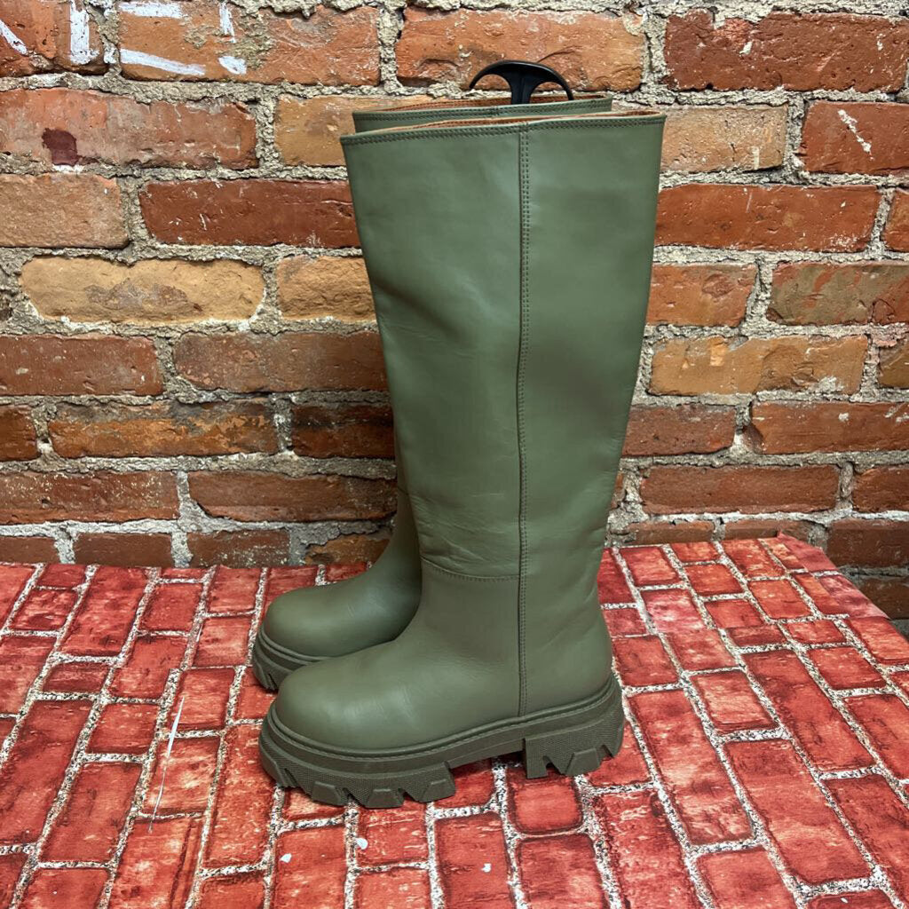 Alohas Combat Boots Knee High Green Leather Size 37 (6.5L)