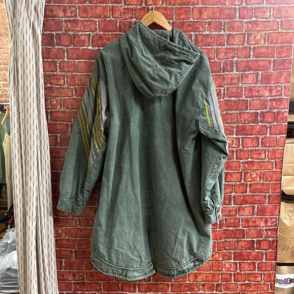 Pilcro Parka Jacket Green Aztec Sleeve Size Large