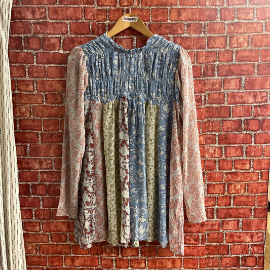 Free People Mesh Long Sleeve Paisley Top Size Small