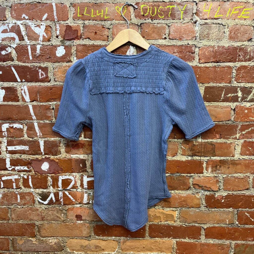 We The Free Rouched Tee Top Blue Size Small