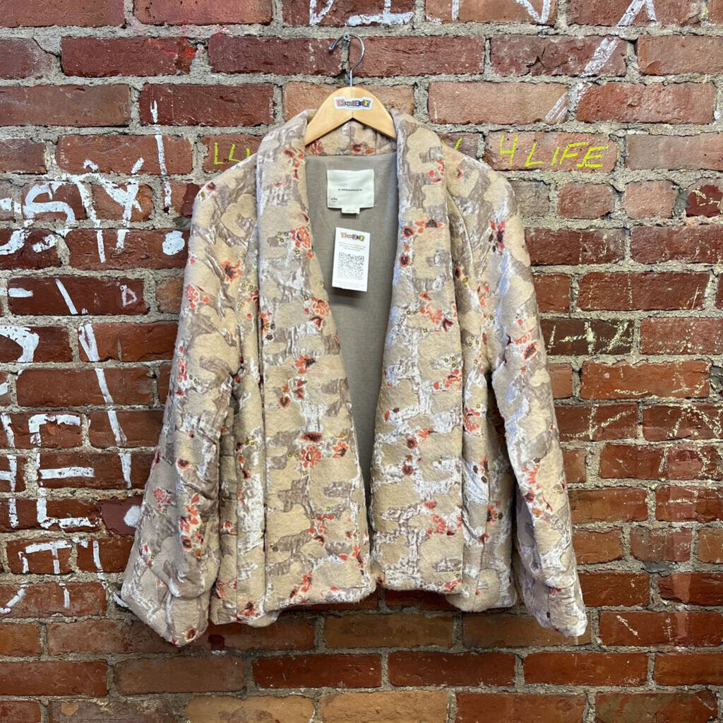 Anthropologie Blanket Jacket Beige Floral Size Medium