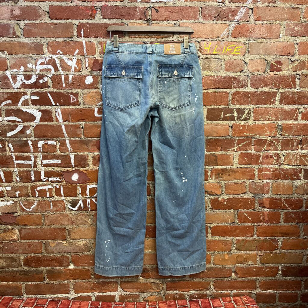 We The Free Wide Leg Splatter Jeans Blue Size 26