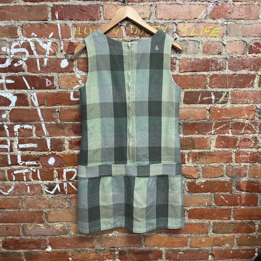 Volcom Plaid Midi Dress Green Size Medium