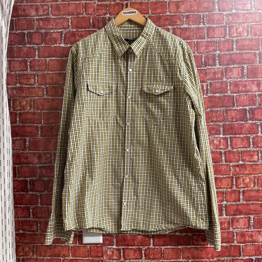 Club Monaco Plaid Pearl Snap button Down Yellow Size XL