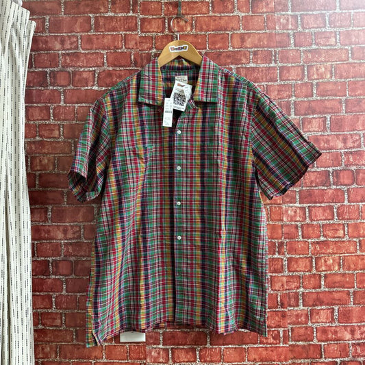 NWT J CRew Plaid Short Sleeve Button Down Multi Color Size XL