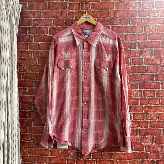 Vintage Rock Mount Plaid Pearl Snap Button Down Pink Size XL