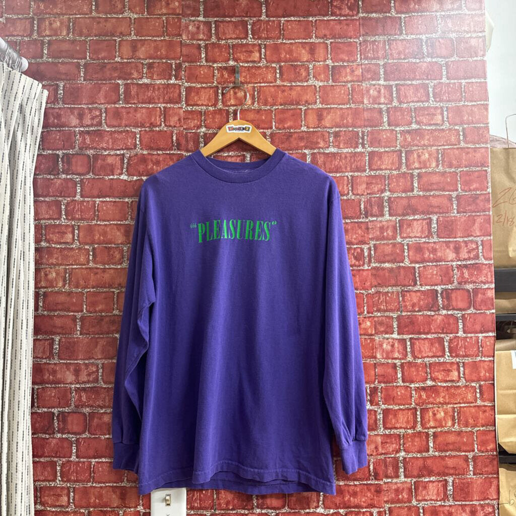 Pleasures Purple Long Sleeve Spell-Out Tee Size M