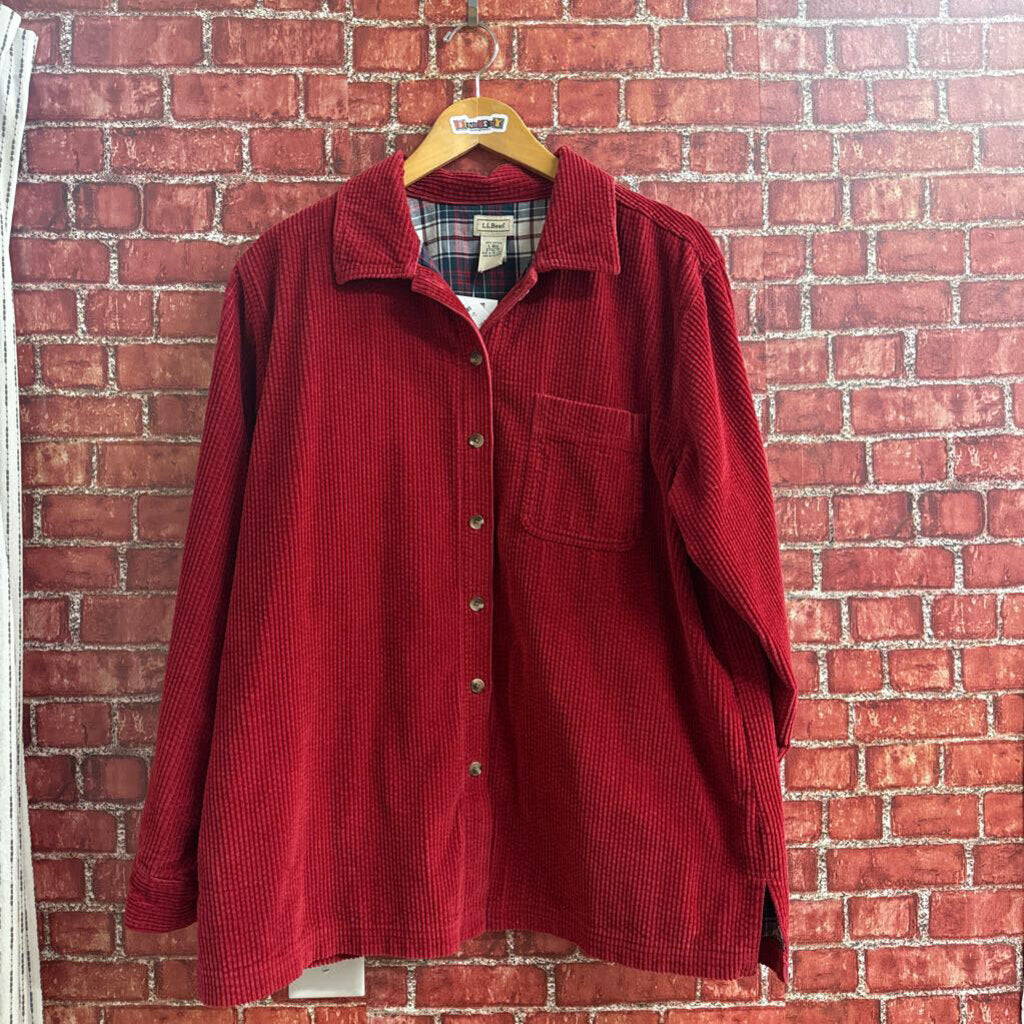 LL Bean Cord Plaid Lined Button Down red Size L