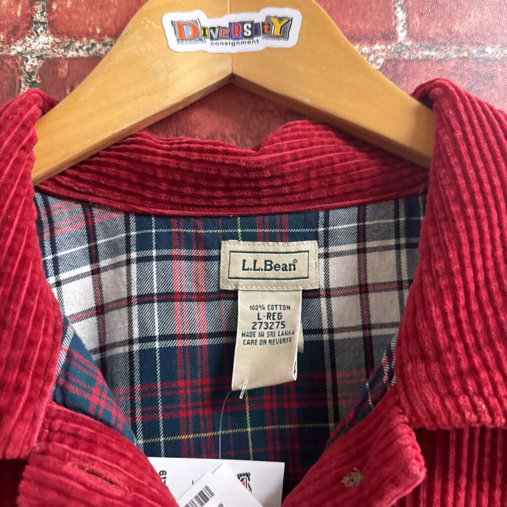 LL Bean Cord Plaid Lined Button Down red Size L