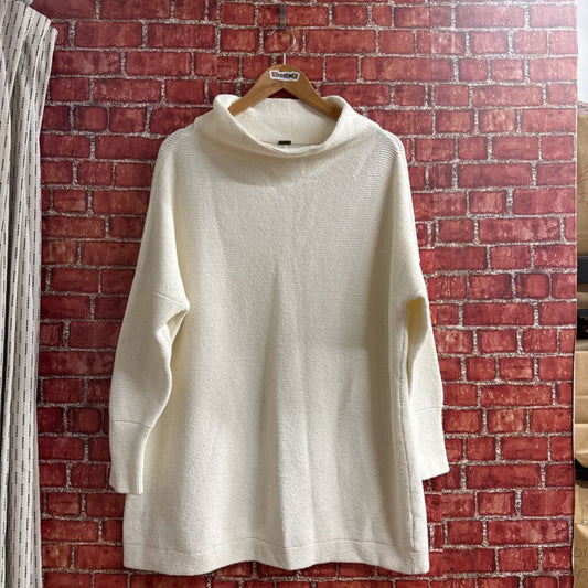 Free People Terry Cloth Mock Neck Sweater Ivory Size M