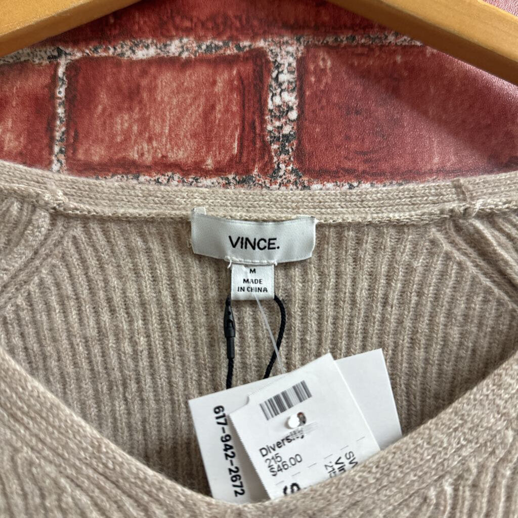 Vince. Ribbed V Neck Sweater Beige Size Medium