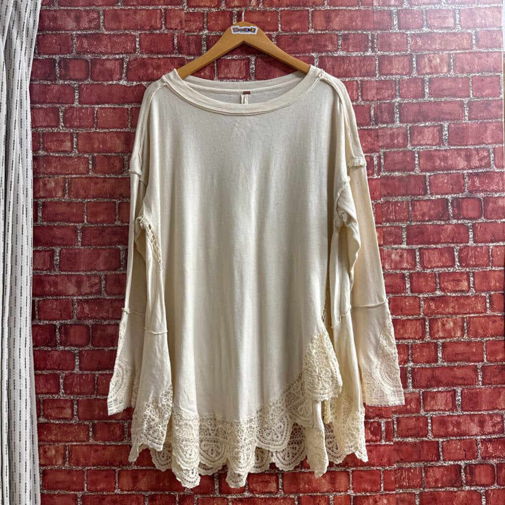 Free People Lace Sweater Top Cream Size Small