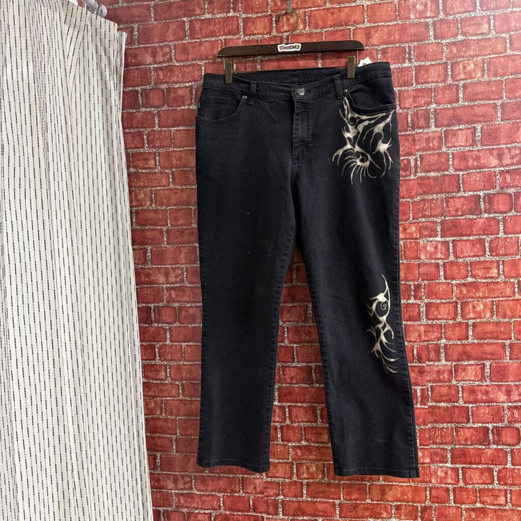 Locally made Bleach design Jeans Black Size 14