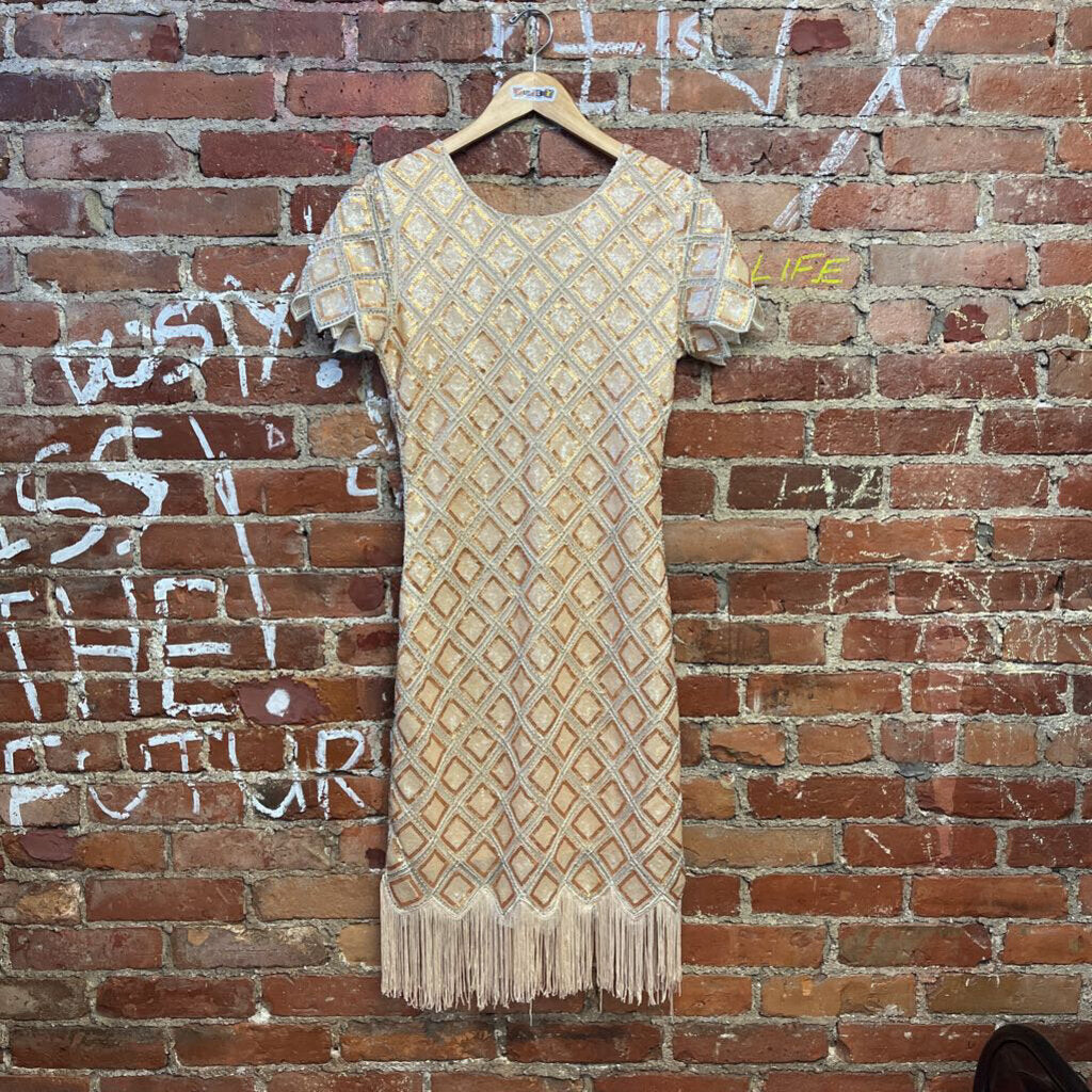 Western Fashion Sequin Midi Dress Gold Size L