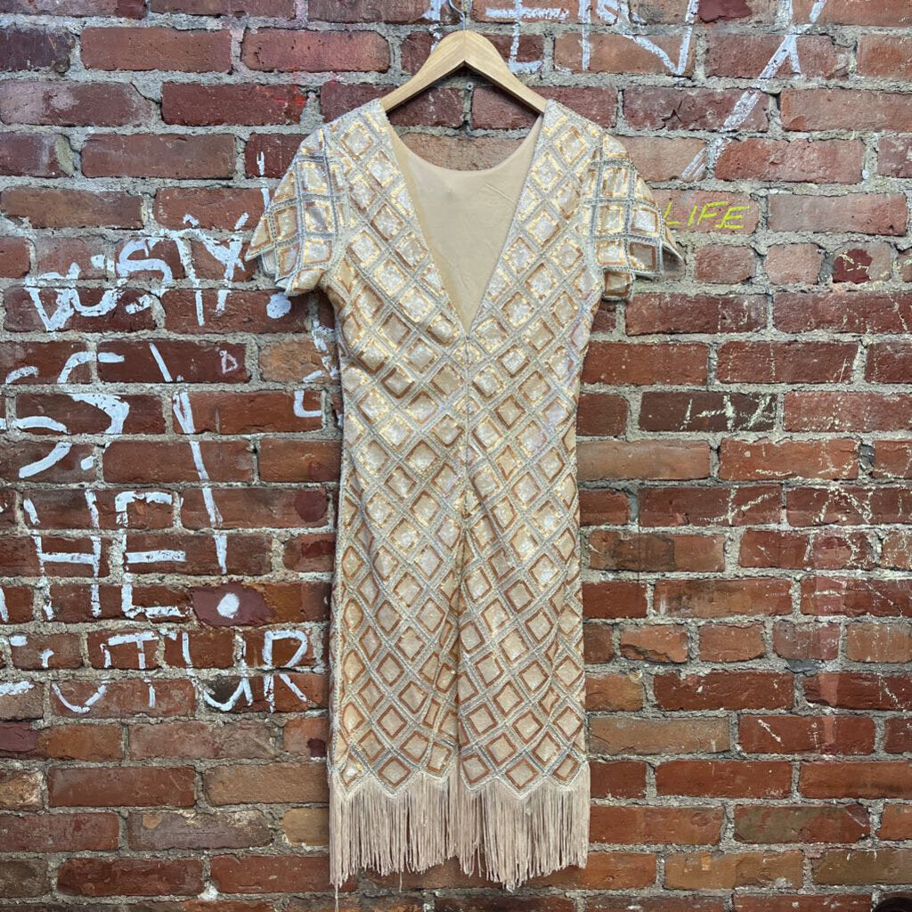 Western Fashion Sequin Midi Dress Gold Size L