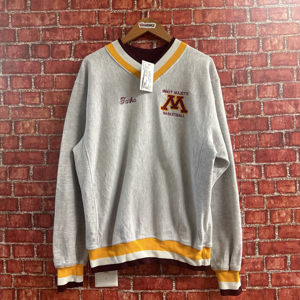 Vintage Minot Majette Basketball V Neck Ringer Crewneck Grey Size XL