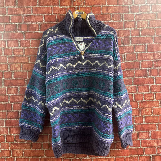 Vintage Samai Cable Knit Sweater Quarter Button Purple Size L