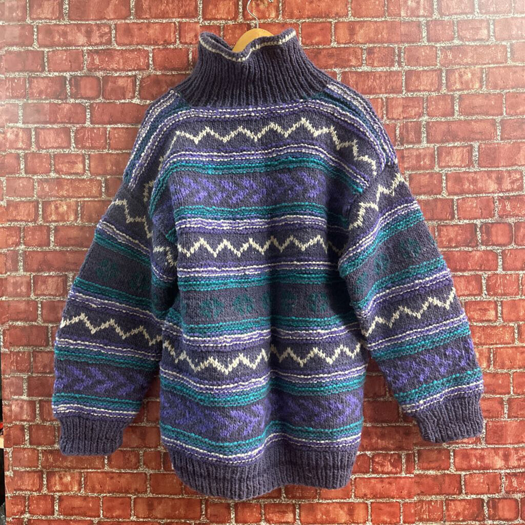 Vintage Samai Cable Knit Sweater Quarter Button Purple Size L