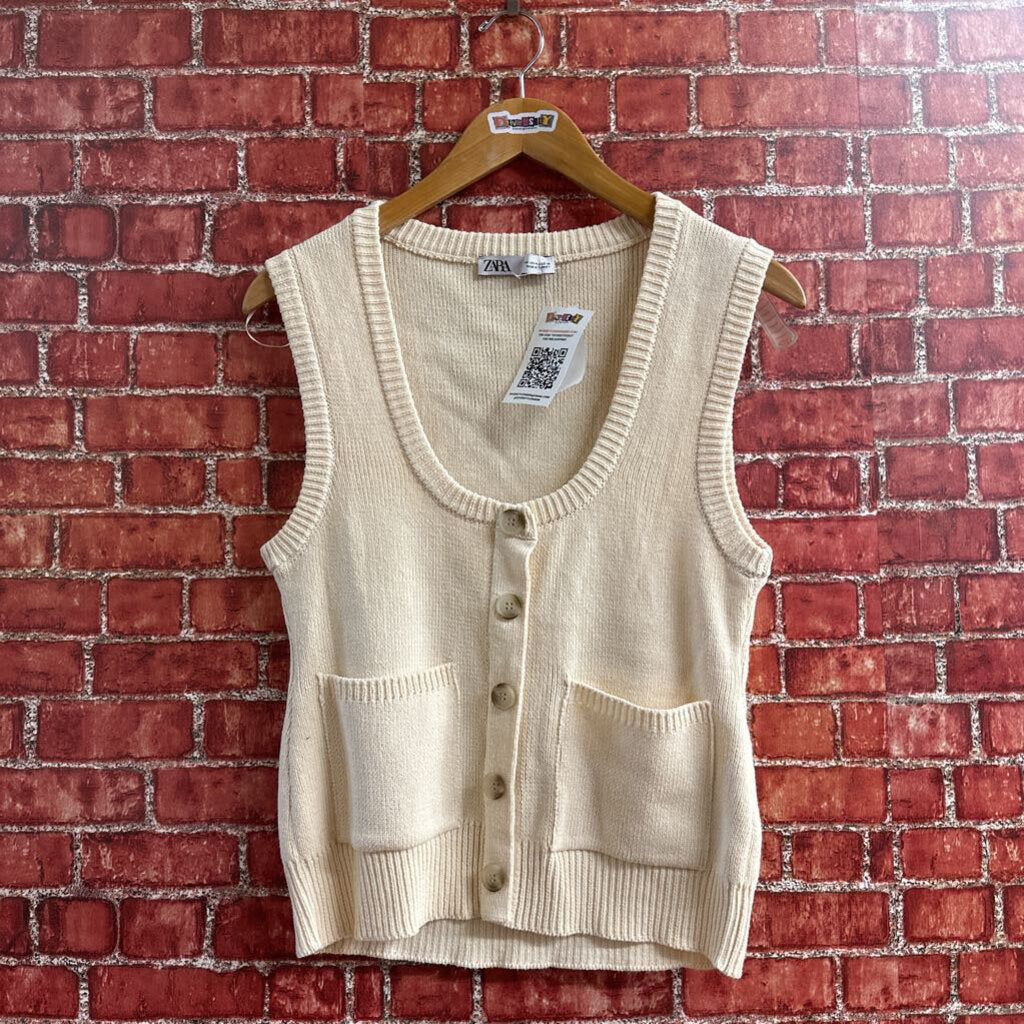 Zara Knit Cardigan Vest Cream Size M