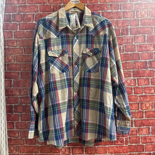 Vintage Lee Plaid Button Down Beige Multi Color Size XXL