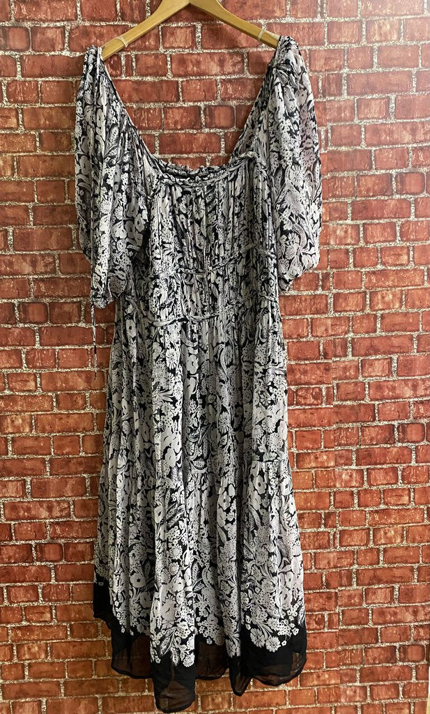 Anthropologie Floral Midi Dress Black White Size 2XL