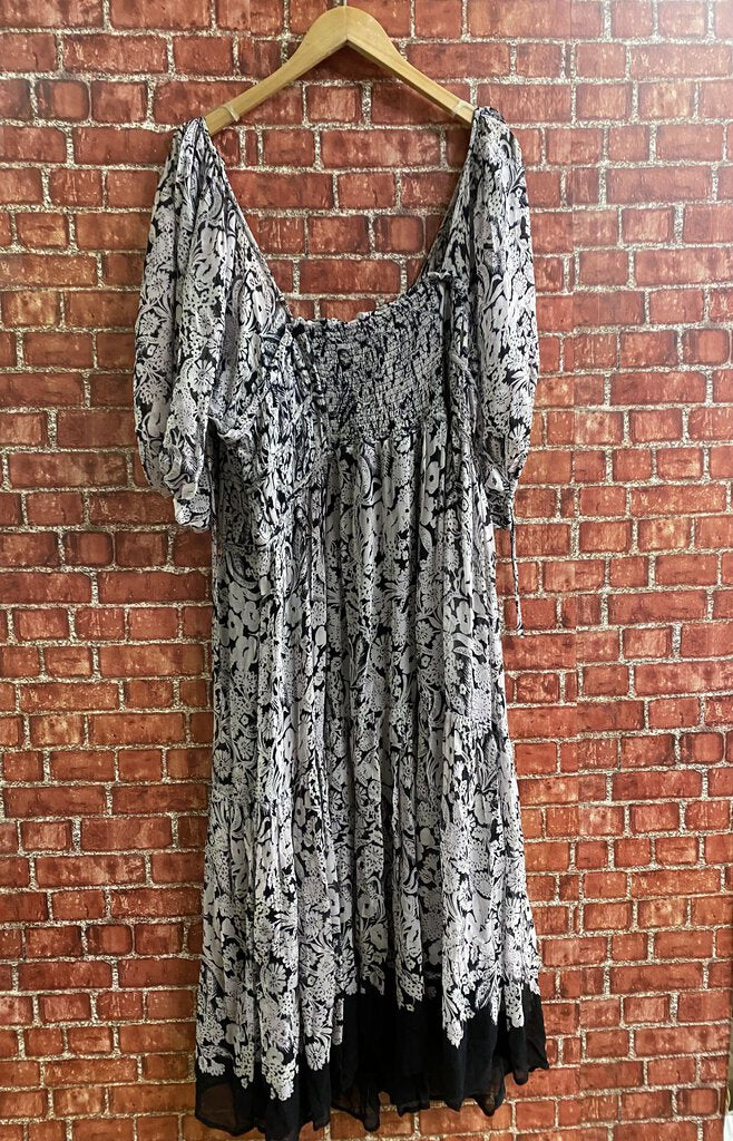 Anthropologie Floral Midi Dress Black White Size 2XL