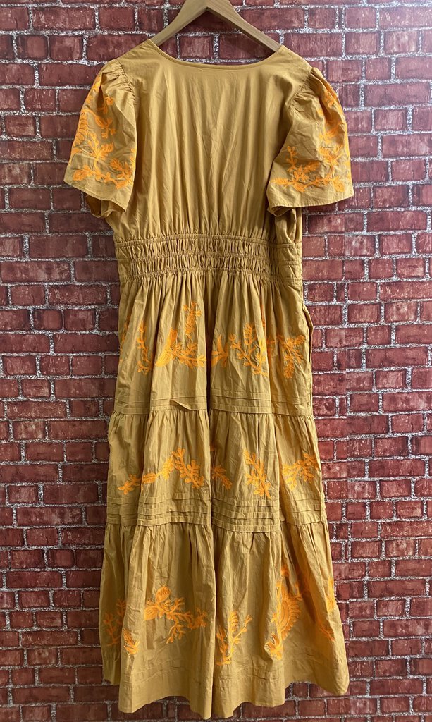 Anthropologie Floral Embroidered Maxi dress yellow Size 1XL