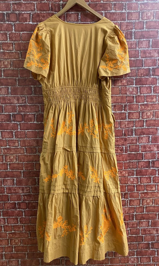 Anthropologie Floral Embroidered Maxi dress yellow Size 1XL