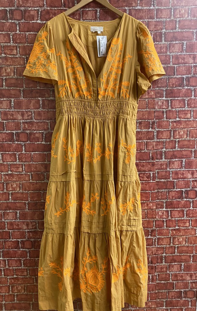 Anthropologie Floral Embroidered Maxi dress yellow Size 1XL