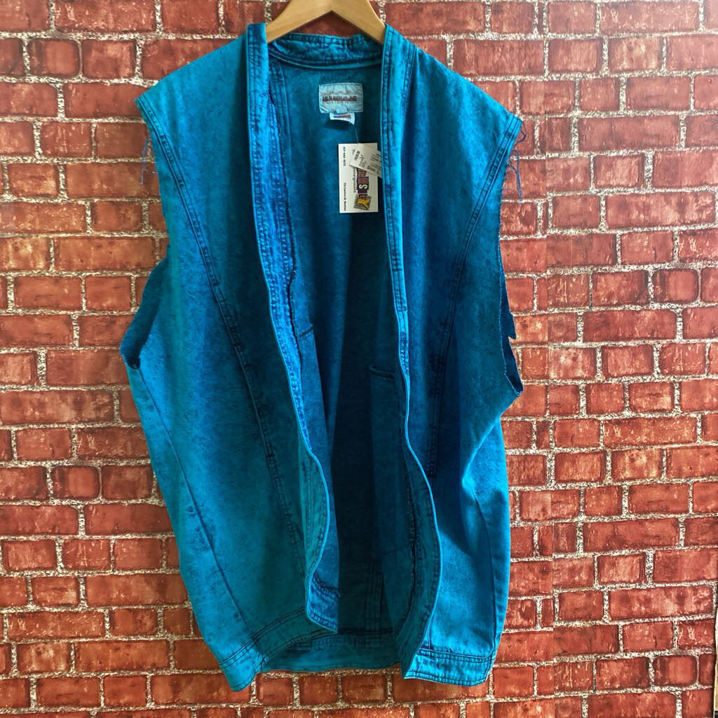 Vintage Sundance Acid Wash Vest Blue Size L