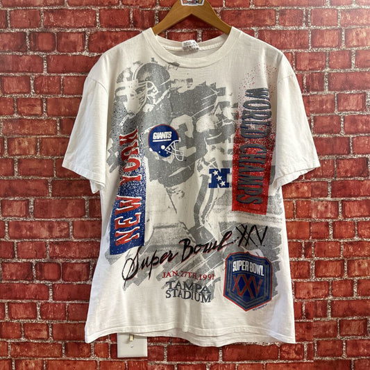 Vintage 1991 New York Giants All Over Print Tee White Size OSFA