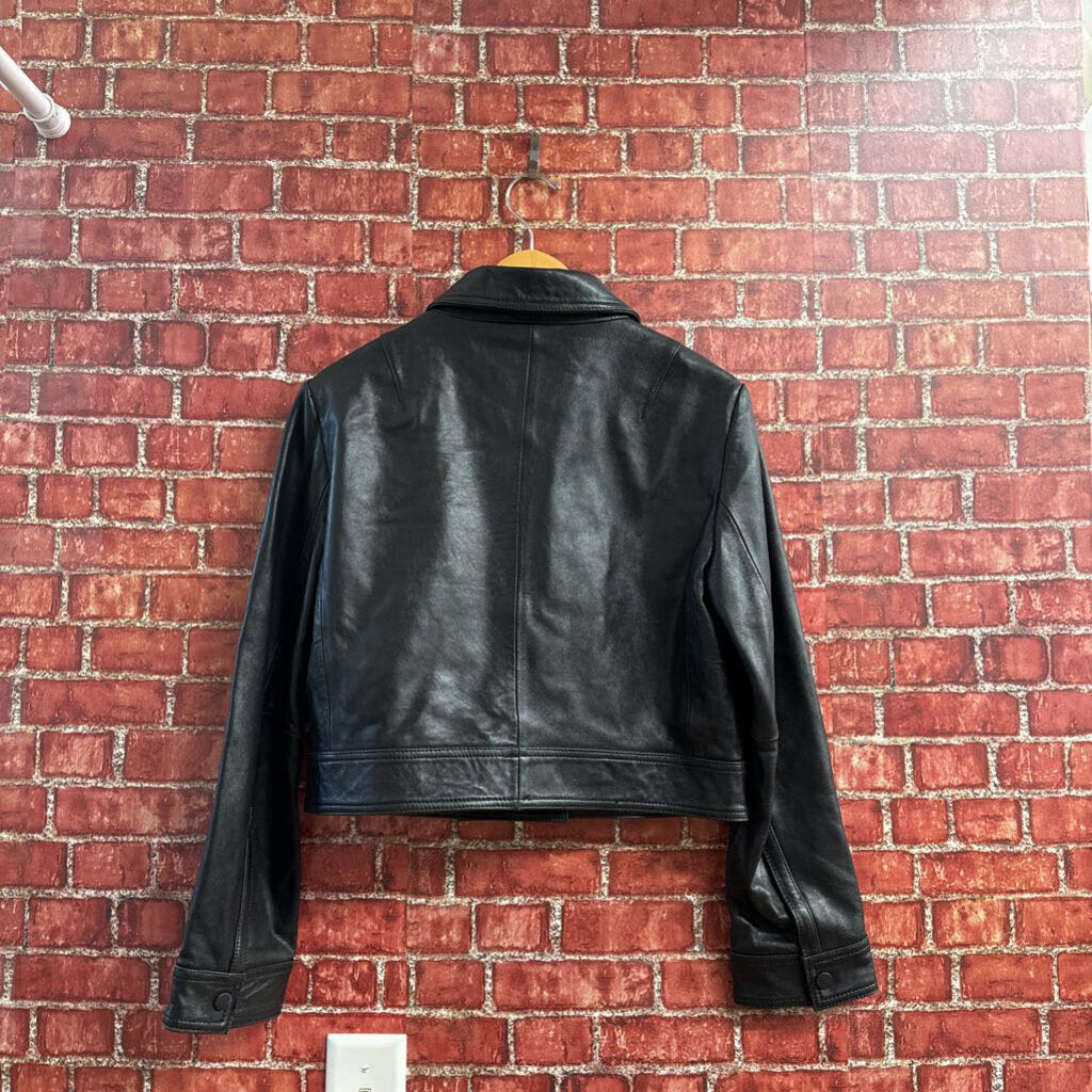 Zara Cropped Sheep Leather Jacket black Size M