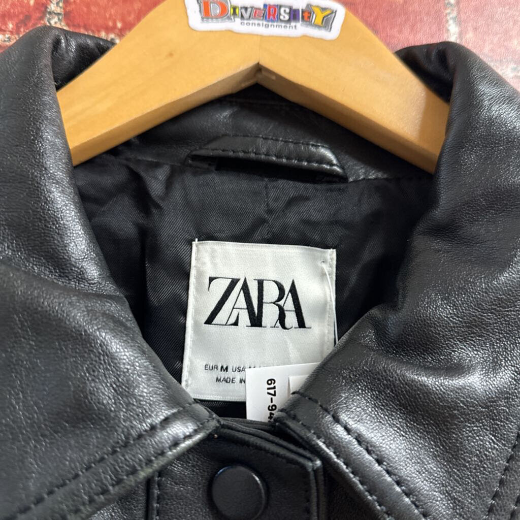 Zara Cropped Sheep Leather Jacket black Size M