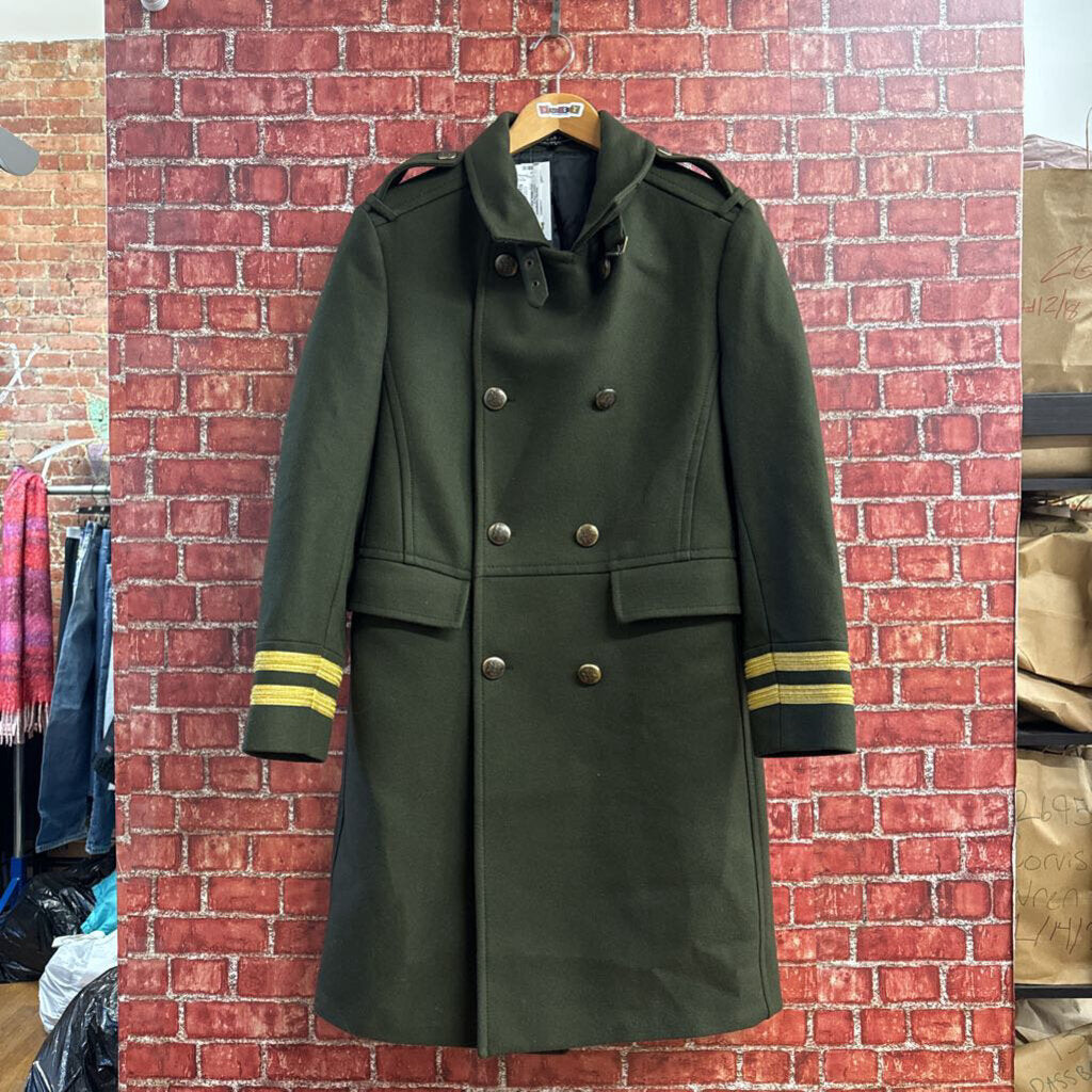 Zara military Style Midi Trench Coat Green size M