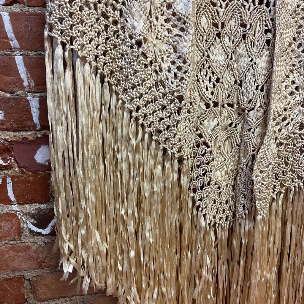 Hand Crochet Shawl Gold With Fringe OS