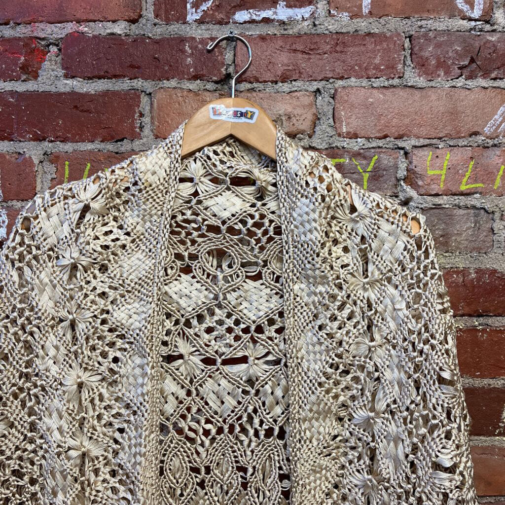 Hand Crochet Shawl Gold With Fringe OS