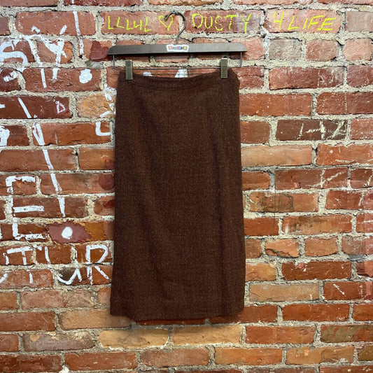 Vintage Hand Made Wool Midi Skirt Brown Size XS