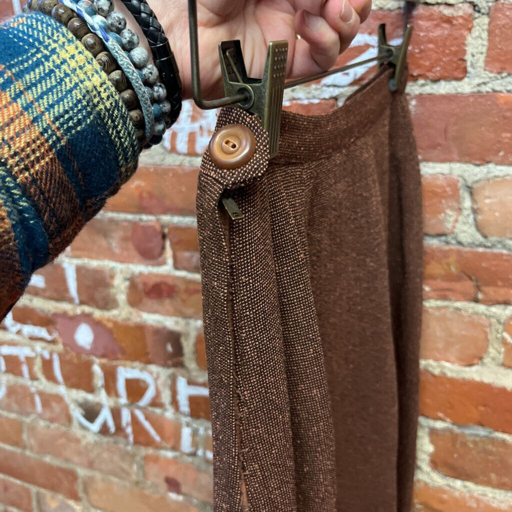 Vintage Hand Made Wool Midi Skirt Brown Size XS